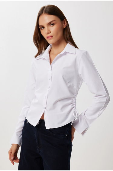 ISTANBUL Fitted Poplin Shirt with Gathering Detail