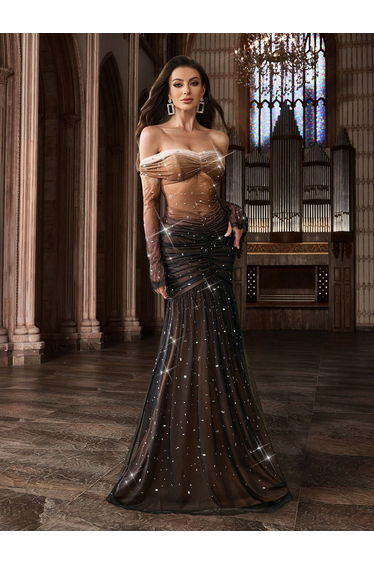 Hot Drill Formal Dress Diamond Rhinestone Party Evening Gown For Dinner