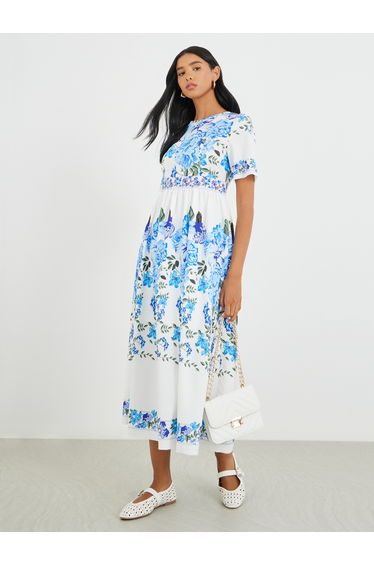 Floral Print Short Sleeve Midi Dress