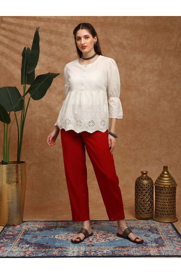 Women Maroon Straight Leg Trousers