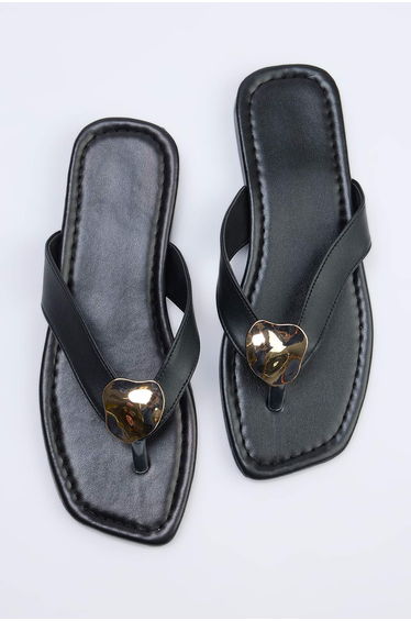 Black Gold Buckle Detail Women's Flip Flops Slipper