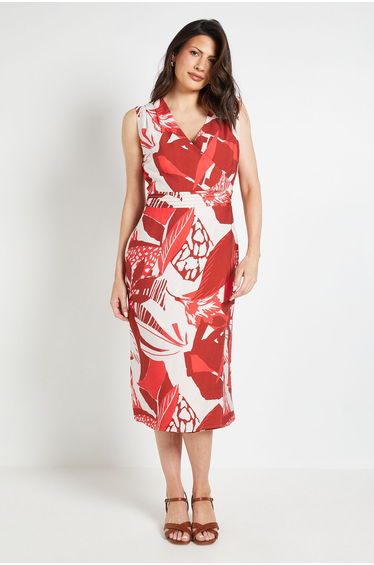 Tropical Print Wrap Midi Dress