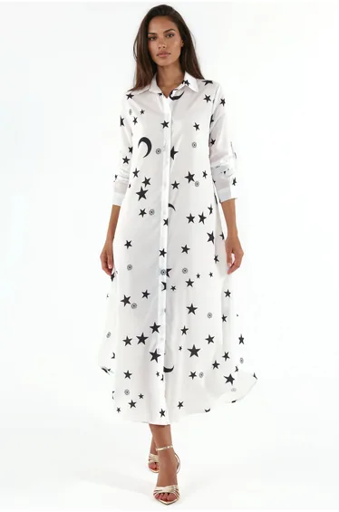 MSN Text Print Maxi Shirt Dress