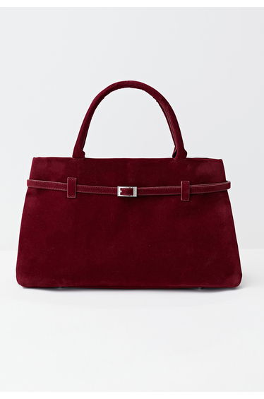 Spacious Belt Strap Faux Suede Tote Bag in Burgundy