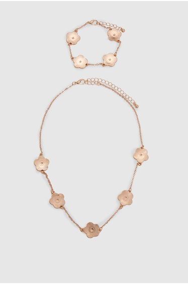 Flower Detail Jewellery Set - gold