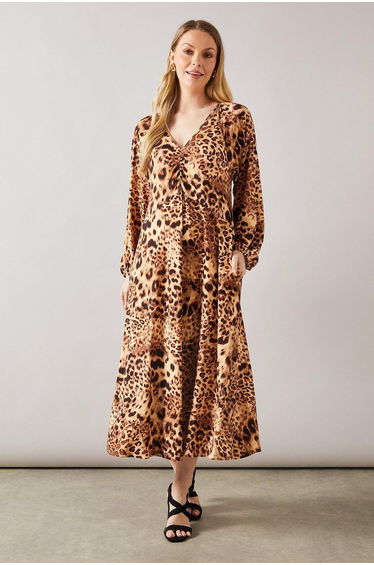 Leopard Jersey Ruched Relaxed Smock Dress
