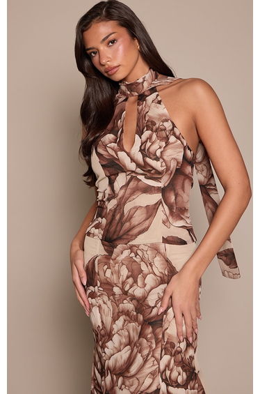 Cream Printed Keyhole Drape Top