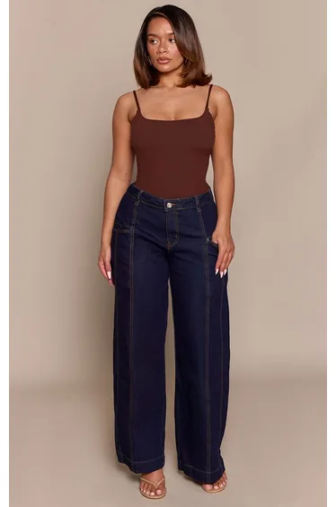 Shape Blue Stitch Detail Wide Leg Jean