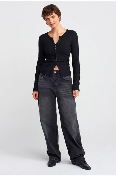 DILVIN Slim Fit Ribbed Button-Front Blouse