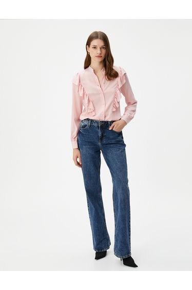Mandarin Collar Long Sleeve Buttoned Shirt