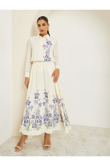 Women Off White Floral Print Long Sleeve Shirt