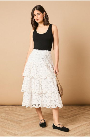 Broderie Tiered Midaxi Skirt