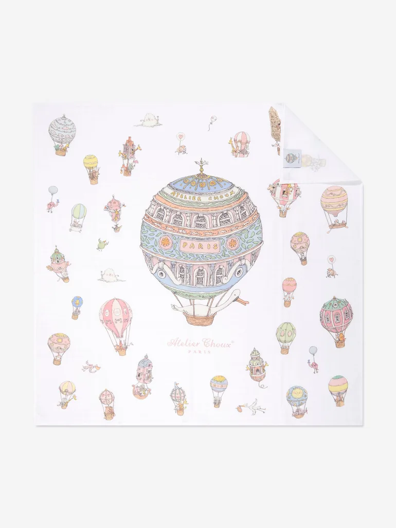 Baby Hot Air Balloons Swaddle And Satin Bib Set in White - 1