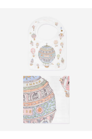Baby Hot Air Balloons Swaddle And Satin Bib Set in White