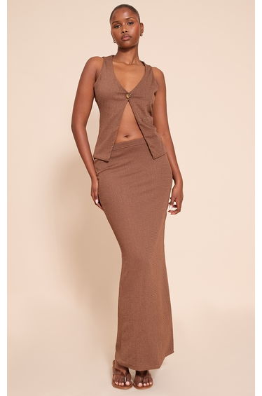 Chocolate Textured Lined Maxi Skirt