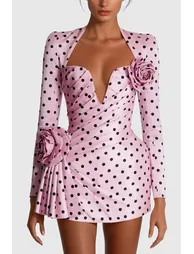 Biaggio Dot Flower Ruch Mini Dress In Pink - 2