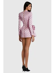 Biaggio Dot Flower Ruch Mini Dress In Pink - 1