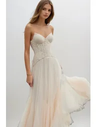 Beppe Lace Corset Tulle Dress In Cream - 2