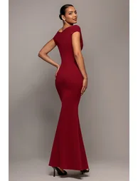 Bardot Scuba Crepe Maxi Dress - Wine by Goddiva - 1