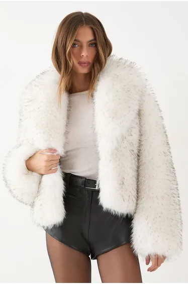Faux Fur Cropped Collared Jacket