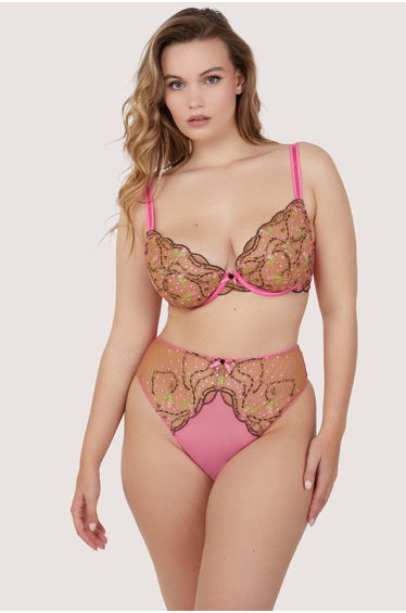 Spank Me Pink and Nude Custom Embroidery High waist Thong
