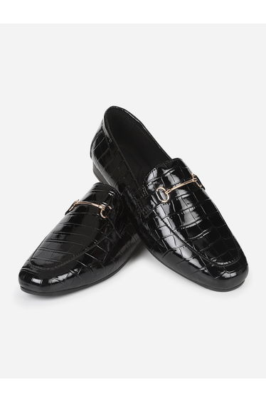 Black Patent Croc-Effect Loafers