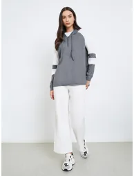 Grey Color Block Raglan Sleeve Hoodie - 1