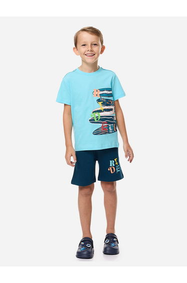 Graphic Print Short Sleeve T-Shirt and Drawstring Shorts Set