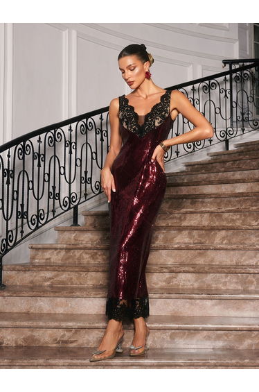Taci Sleeveless Sequin Lace Maxi Dress