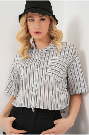 BDART Striped Crop Shirt with Pocket