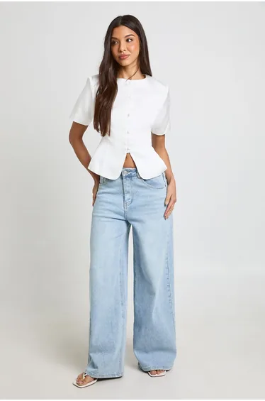 Satin Puff Sleeve Button Front Waistcoat - white