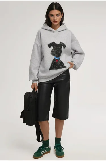 هودي هيكوب رمادي بأكمام طويلة