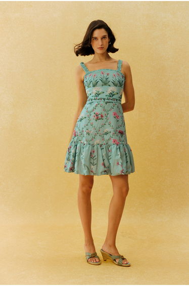 Easy Days Aqua Blue Floral Print Ruffle Strap Mini Dress