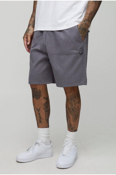 Tall Elasticated Waist Relaxed Fit Carpenter Shorts - charcoal