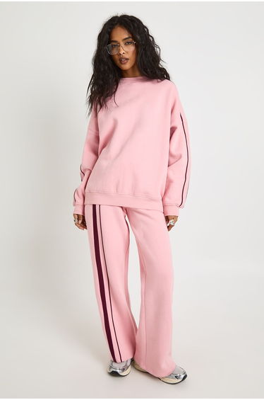 Double Side Striped Oversized Sweatshirt - baby pink