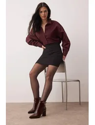 Burgundy buckle detailed pointed toe block heel ankle women's boots