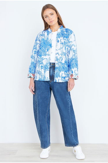 Yumi Blue Palm Reversible Cotton Quilted Jacket