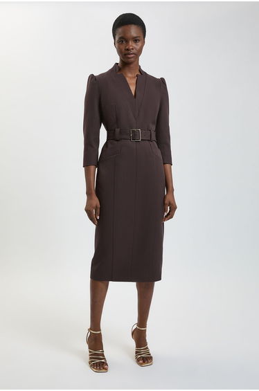 Petite Forever Structured Crepe Belted Forever Midi Dress