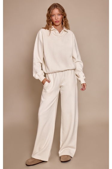Cream Cotton Fleece Polo Sweatshirt