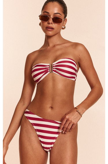 Burgundy Stripe Tanga Bikini Bottoms