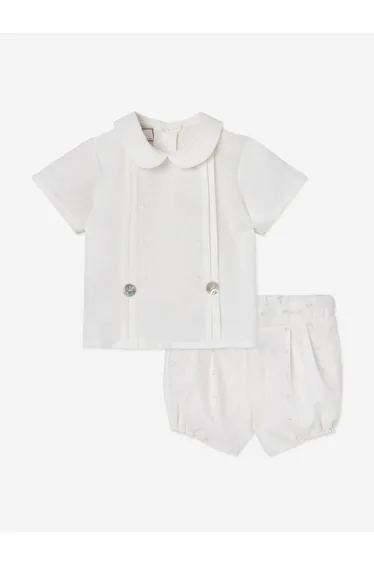 Paz Rodriguez Baby Boys Cotton Short Set in Ivory