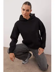 Black hooded printed oversize/wide mold knitted sweatshirt - 1