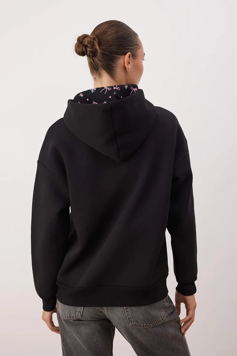 Black hooded printed oversize/wide mold knitted sweatshirt - 3