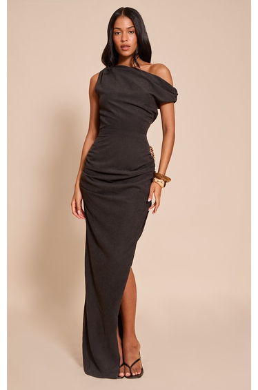 Tall Black Textured Asymmetric Bodycon Maxi Dress
