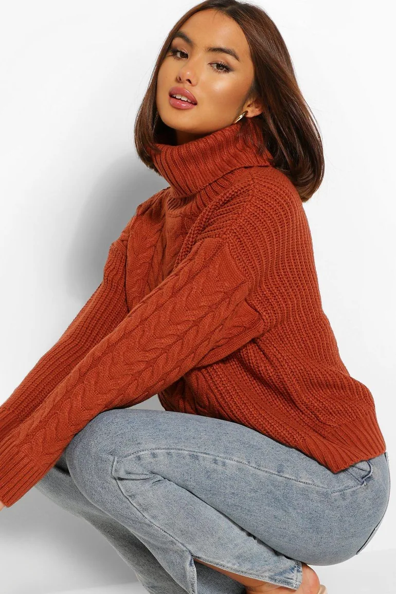 Cable Knit Jumper - rust