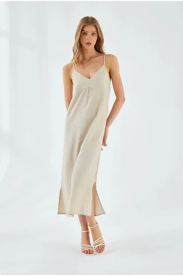 Mixray V-Neck Slit Midi Dress