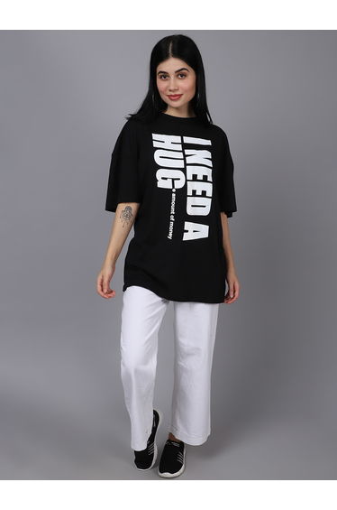 Women Black Oversized Graphic Print T-Shirt