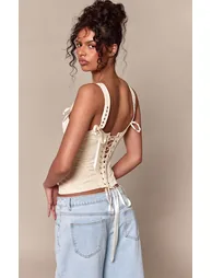 Lemon Peachskin Eyelet Detail Corset - 2