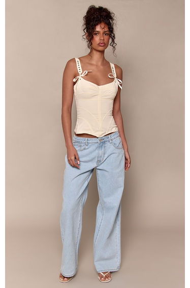 Lemon Peachskin Eyelet Detail Corset