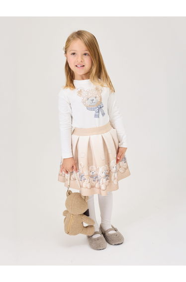 Monnalisa Girls Neoprene Teddy Bear Skirt in Beige
